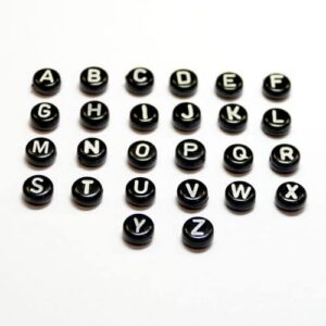 Mix lettre perles plastique noir 7×4 mm