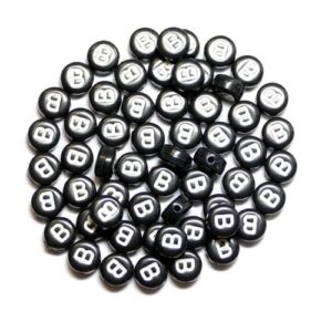 B letter beads black plastic 7×4 mm