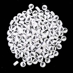 F letter beads white plastic 7×4 mm