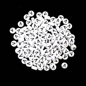 V letter beads white plastic 7×4 mm