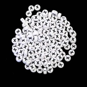 X letter beads white plastic 7×4 mm