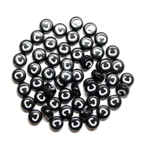 C letter beads black plastic 7×4 mm