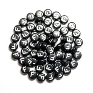 F letter beads black plastic 7×4 mm
