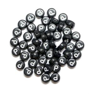 P letter beads black plastic 7×4 mm