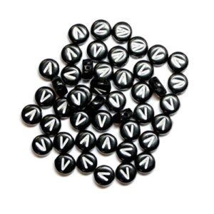 V letter beads black plastic 7×4 mm