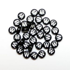 W letter beads black plastic 7×4 mm