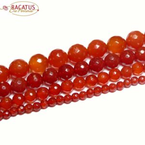 Agate plain round faceted orange red 4 – 10 mm, 1 strand