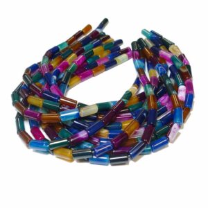 Agate tubes glossy multicolored 8 x 16 mm, 1 strand