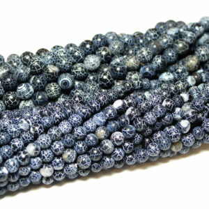 Agate plain round cracked black blue 6 & 8 mm, 1 strand