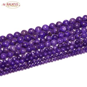 A-grade charoite plain round glossy purple 4 – 12 mm, 1 strand