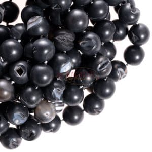 Perles d’agate mate avec géodes noir et blanc environ 18mm, 1 rang