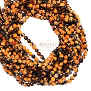 Agate faceted rounds black yellow 6 – 12mm, 1 strand