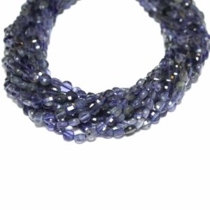 Iolite coins faceted blue purple 4 mm, 1 strand