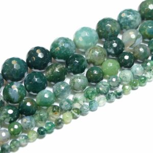 Moss agate ball faceted 2 – 12 mm, 1 strand