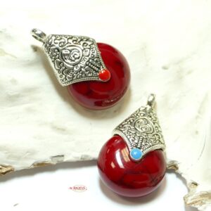 Tibetan style pendant drop red 38×22 mm