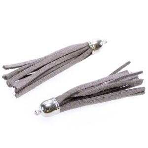 Velor tassel, gray 70x8mm with a silver-colored cap