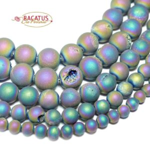Agate plain round matt drusen multicolor 6 – 16 mm, 1 strand