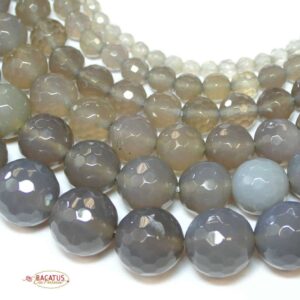 Agate beads faceted natural gray plain round , 1 strand
