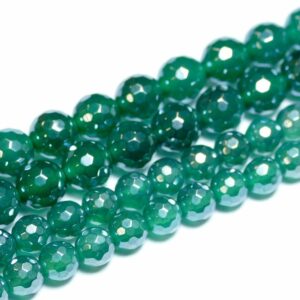 Agate plain round faceted green 6 & 8mm, 1 strand
