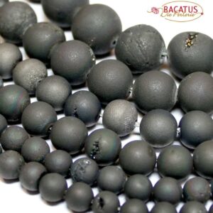Boule d’agate Drusen noir mat 6-16 mm, 1 fil