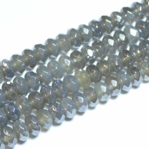 Agate rondelle faceted gray-silver 5×8 mm, 1 strand