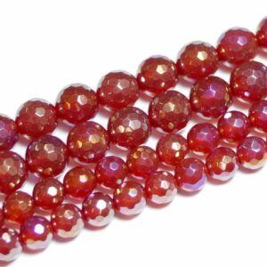 Agate plain round faceted AB red 6 & 8 mm, 1 strand