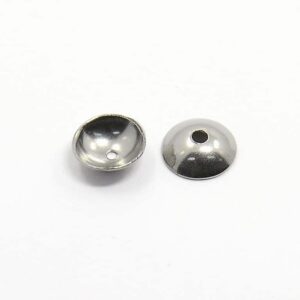 Pearl cap, smooth, shiny stainless steel 6x2mm