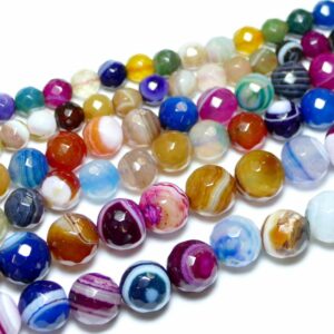 Band agate plain round faceted colored 6 – 12 mm, 1 strand