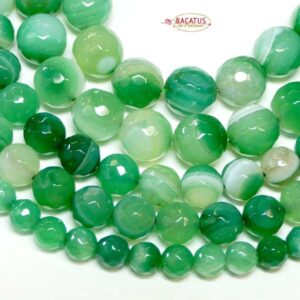 Band agate plain round faceted green 6 – 10 mm, 1 strand
