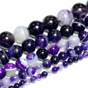 Ribbon agate plain round glossy purple 4 – 12 mm, 1 strand