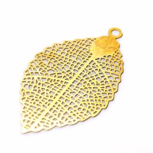 Gold leaf pendant disc stainless steel 39×22 mm