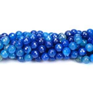 Boule d’agate facettée bleue craquelée 8 mm, 1 fil