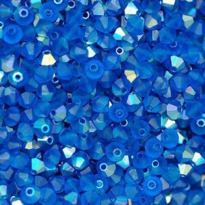 Perles de cristal Bicône PRECIOSA bleu capri AB mat 3-6 mm