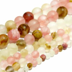 Cherry quartz matt round mix 4 – 14 mm, 1 strand
