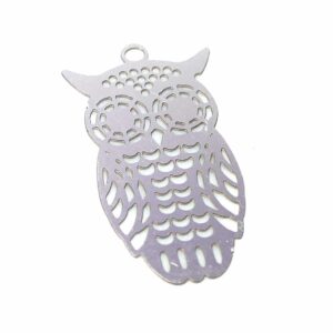 Owl pendant disc stainless steel 28×15 mm