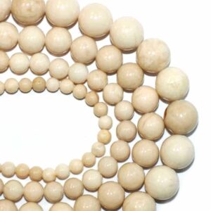 River stone spheres glossy beige approx 2 – 12 mm, 1 strand