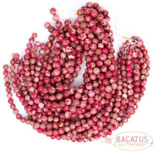Impression boule de jaspe brillant rouge rose environ 10-12mm, 1 fil