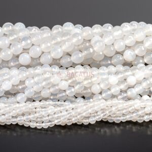 Agate plain round faceted white 4-8mm, 1 strand