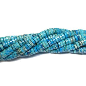 Impression jaspe roues turquoise 3 x 8 mm, 1 brin