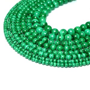 A-grade malachite beads shiny ca. plain round , 1 strand
