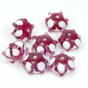 Glass beads lampwork red – white 18x12mm 10 pieces