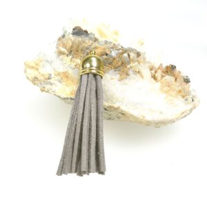 Velor tassel 60x10mm with gold-colored cap – dark gray