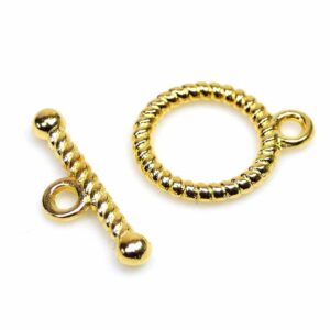 T-clasp toggle clasp ribbed gold 16 mm