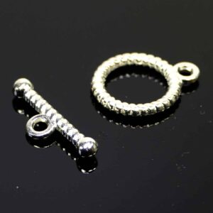 T-clasp toggle clasp ribbed silver 16 mm