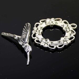 T-clasp toggle clasp floral wreath + hummingbird 29 mm