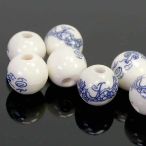 Porcelain bead blue dragon 12 mm 10 pieces