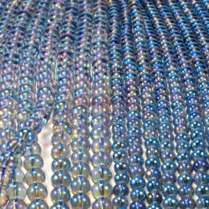 Rock crystal plain round shiny purple blue 6-8mm, 1 strand