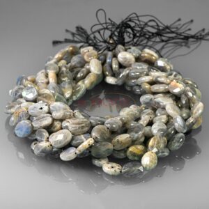 Labradorite oval faceted discs approx. 10x14mm, 1 strand