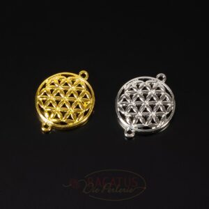 Metal pendant connector flower of life round 21x16mm color selection