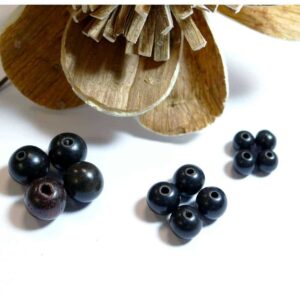 Ebony wooden beads black-brown 6 – 10 mm, 10 pieces